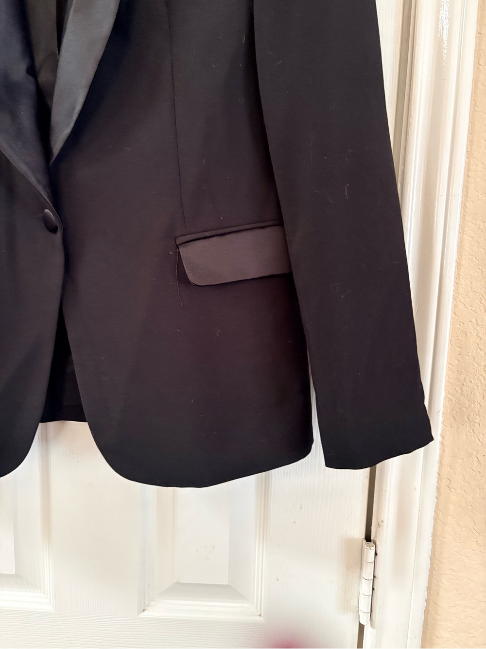 ZARA Women’s Black Tuxedo Blazer Satin Shawl Lapel Tailored One Button Jacket XL - Picture 4 of 13
